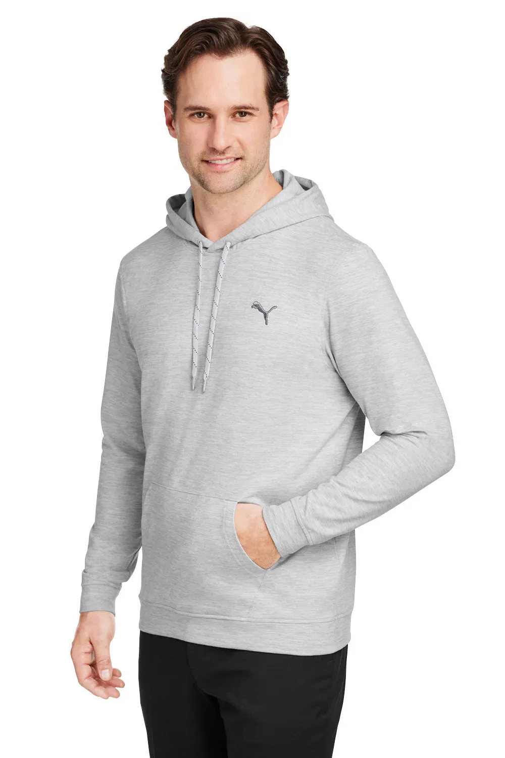 Puma Mens Cloudspun Moisture Wicking Hooded Sweatshirt Hoodie w/ Pouch Pocket - Heather High Rise Grey