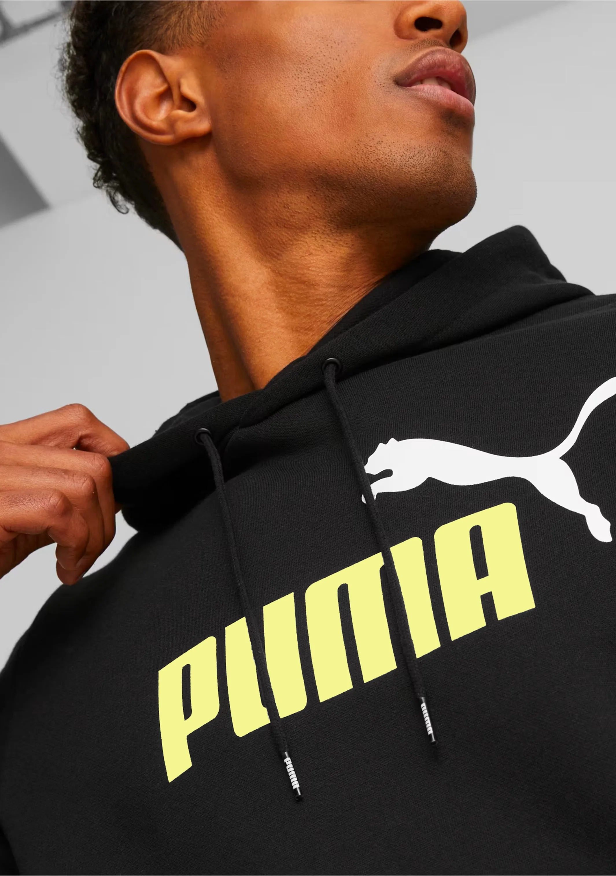 Puma Men's Essentials  Two-Tone Big Logo Hoodie Black Lime