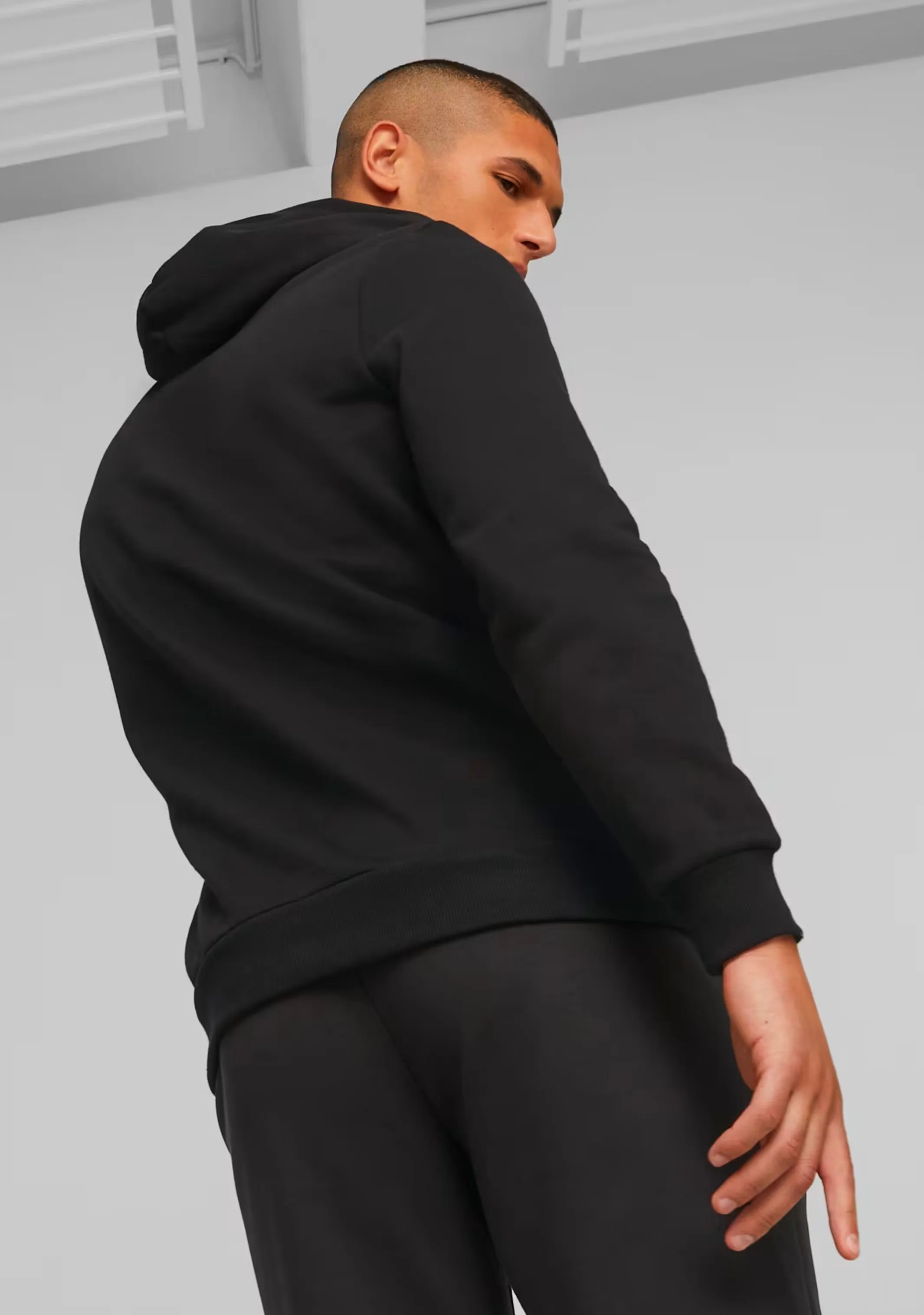 Puma Men's Essentials  Two-Tone Big Logo Hoodie Black Lime