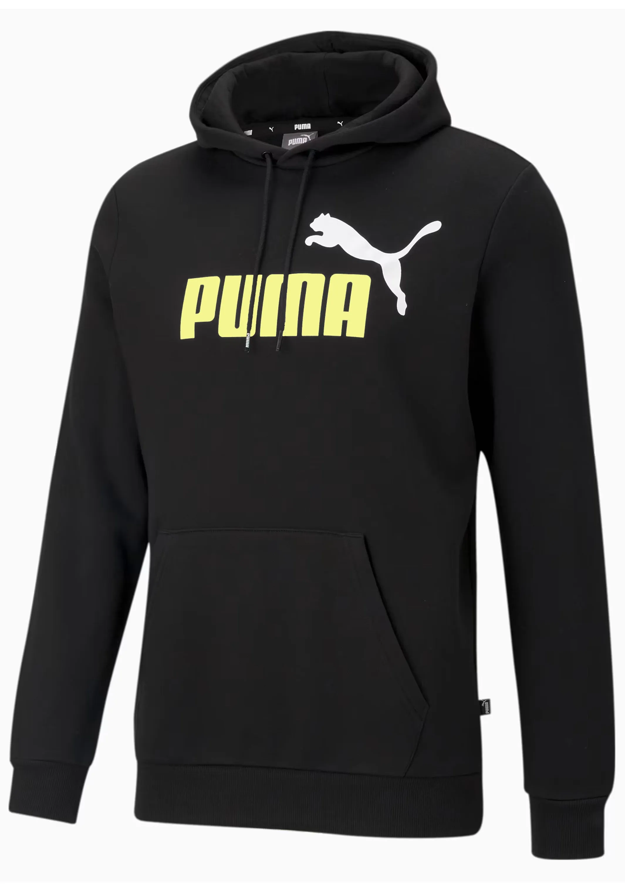 Puma Men's Essentials  Two-Tone Big Logo Hoodie Black Lime