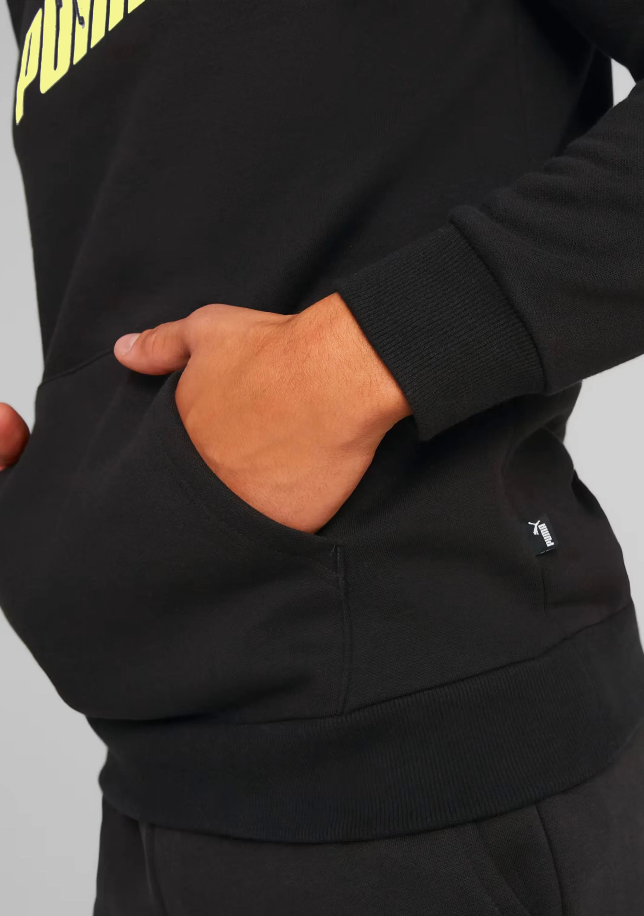 Puma Men's Essentials  Two-Tone Big Logo Hoodie Black Lime