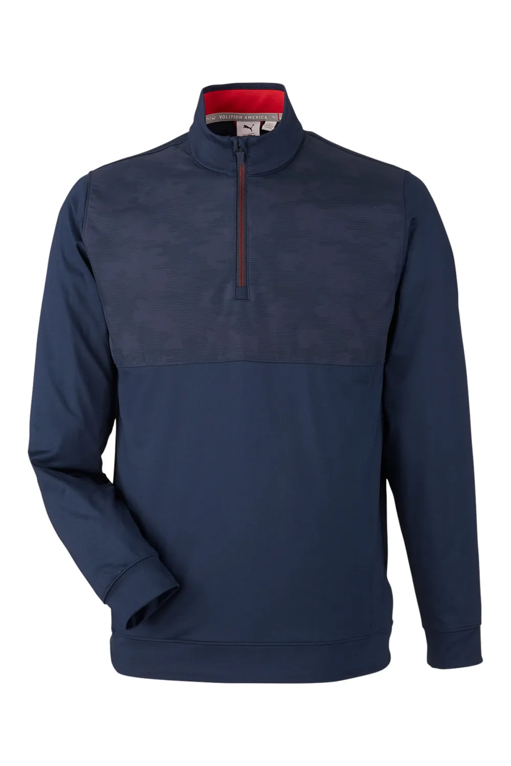 Puma Mens Volition Moisture Wicking Camo 1/4 Zip Sweatshirt - Navy Blue/Ski Patrol Red