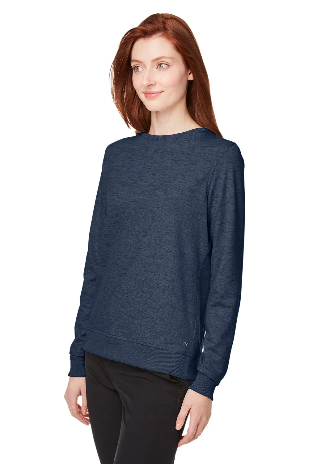 Puma Womens Cloudspun Moisture Wicking Crewneck Sweatshirt - Heather Navy Blue