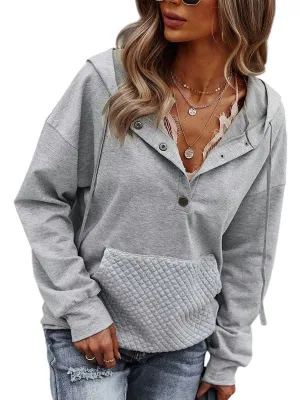 Quilted Pocket Hoodie In Gray