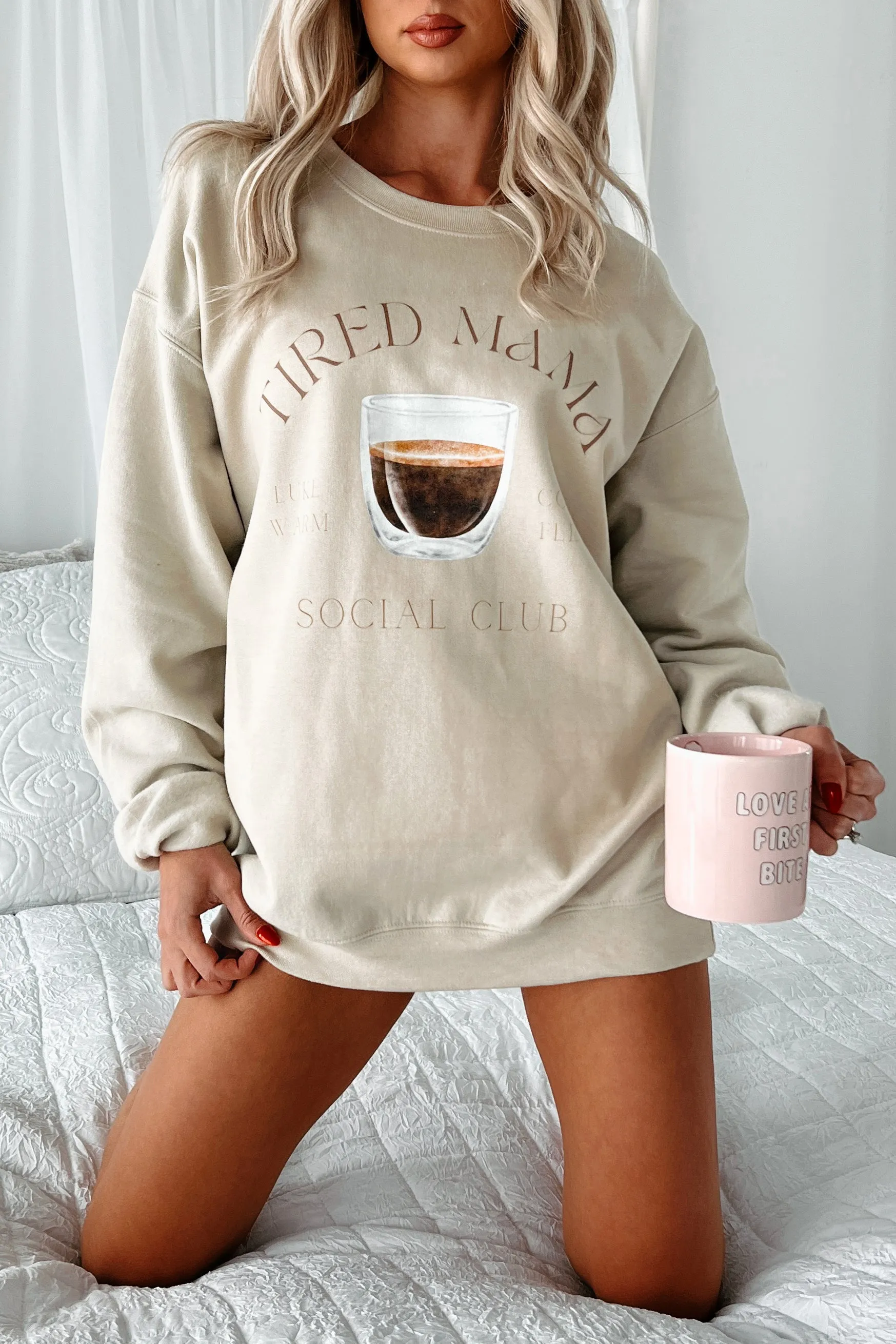 "Tired Mama" Graphic Sweatshirt (Sand)