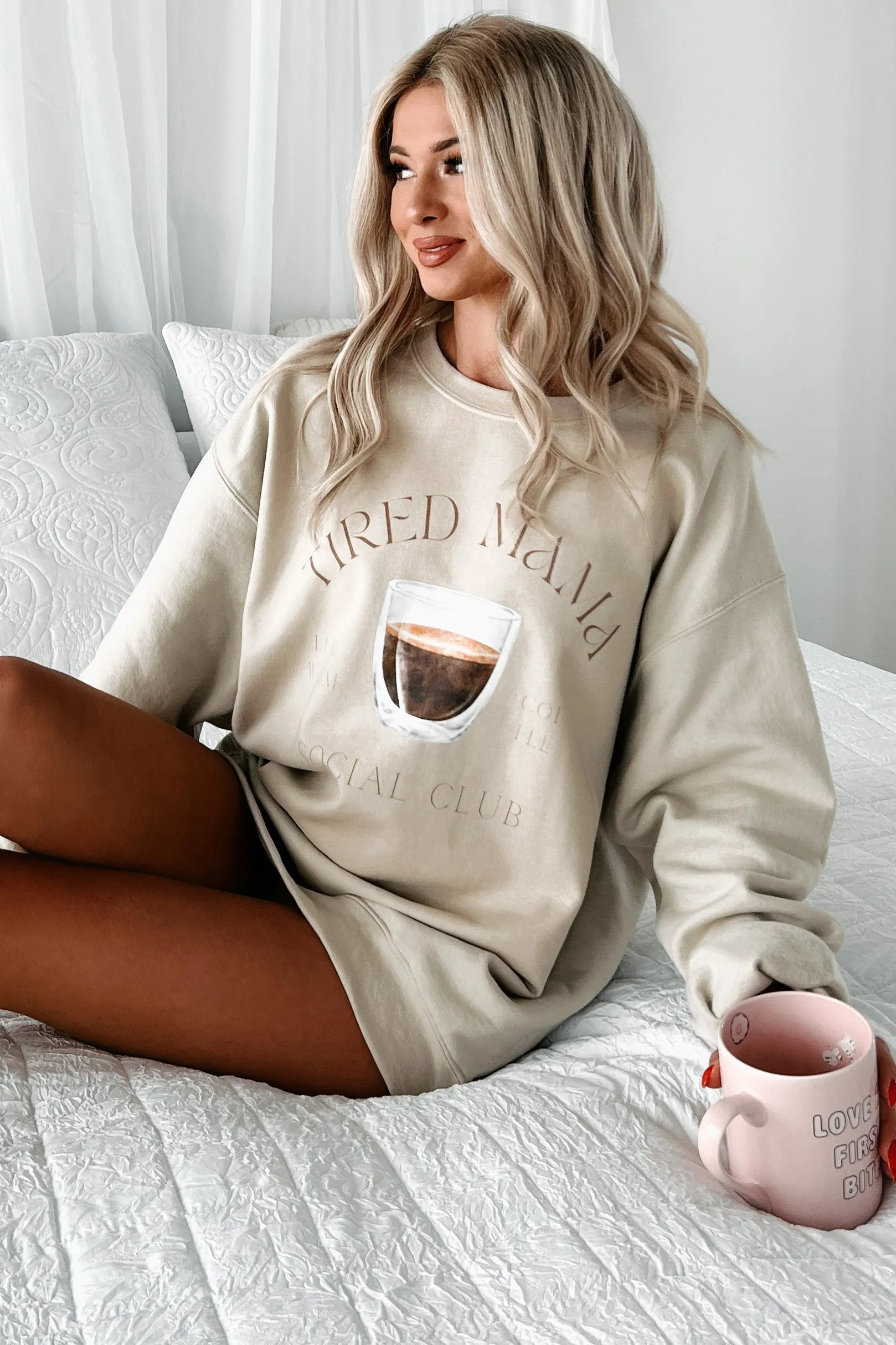 "Tired Mama" Graphic Sweatshirt (Sand)