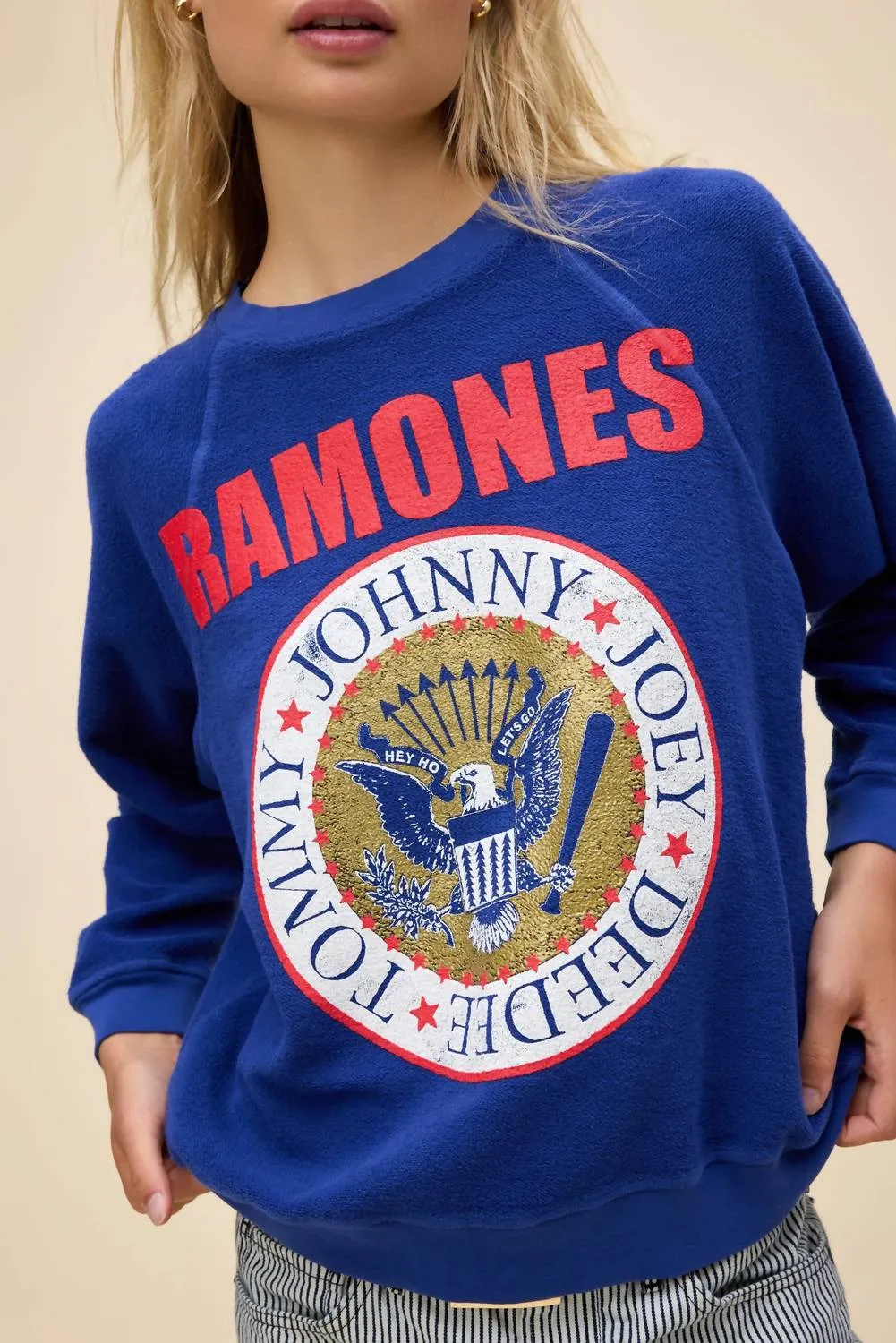 Ramones Gold Seal Reverse Raglan Sweatshirt In Blue Quartz