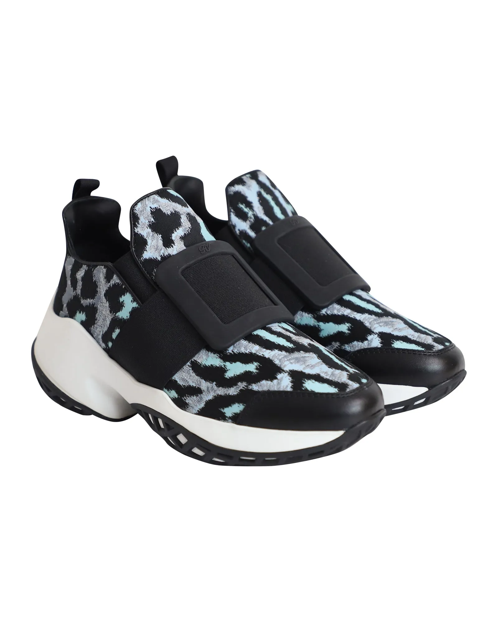 Roger Vivier Run Viv in Blue Leopard Print Polyester