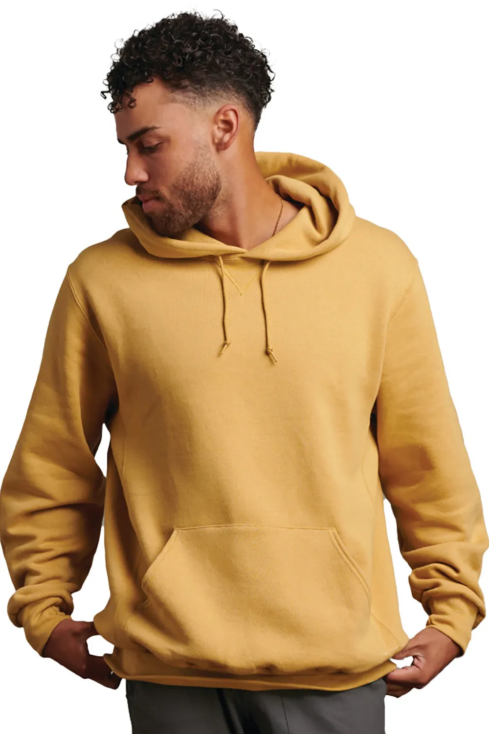 Russell Athletic Mens Dri-Power Moisture Wicking Hooded Sweatshirt Hoodie w/ Pouch Pocket - Almond