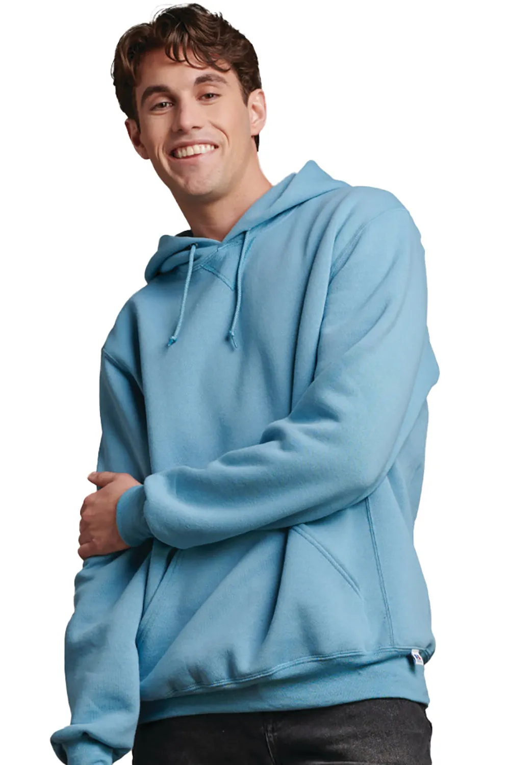 Russell Athletic Mens Dri-Power Moisture Wicking Hooded Sweatshirt Hoodie w/ Pouch Pocket - Arctic Blue