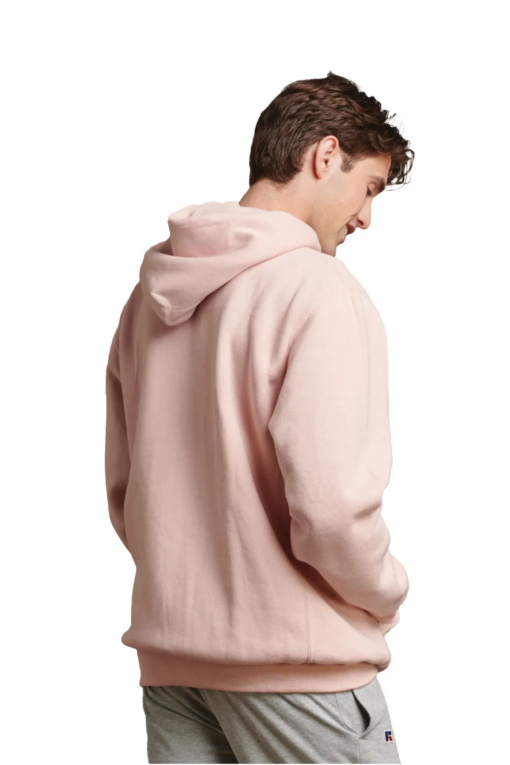 Russell Athletic Mens Dri-Power Moisture Wicking Hooded Sweatshirt Hoodie w/ Pouch Pocket - Blush Pink