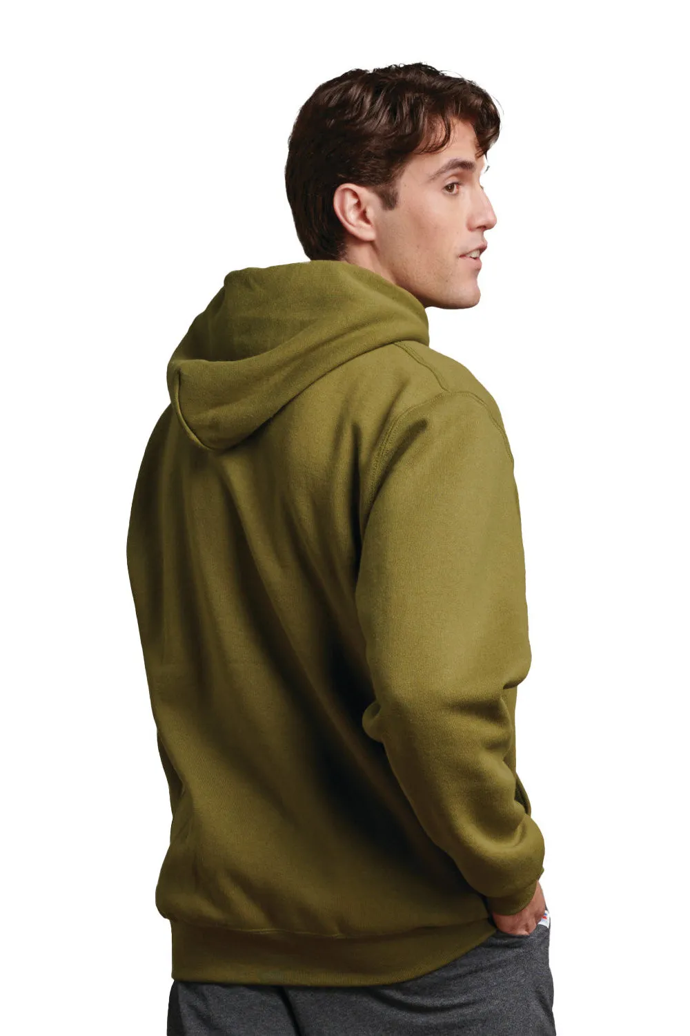 Russell Athletic Mens Dri-Power Moisture Wicking Hooded Sweatshirt Hoodie w/ Pouch Pocket - Moss Green