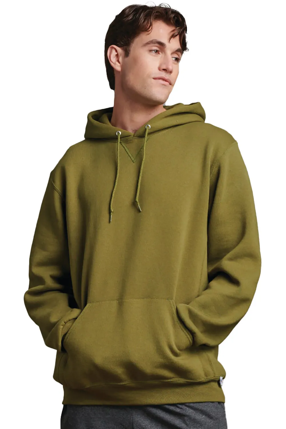 Russell Athletic Mens Dri-Power Moisture Wicking Hooded Sweatshirt Hoodie w/ Pouch Pocket - Moss Green