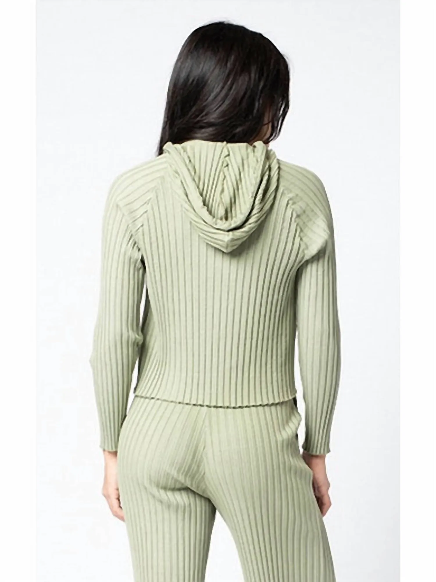 Siro Rib Half Zip Hoodie In Green Tea