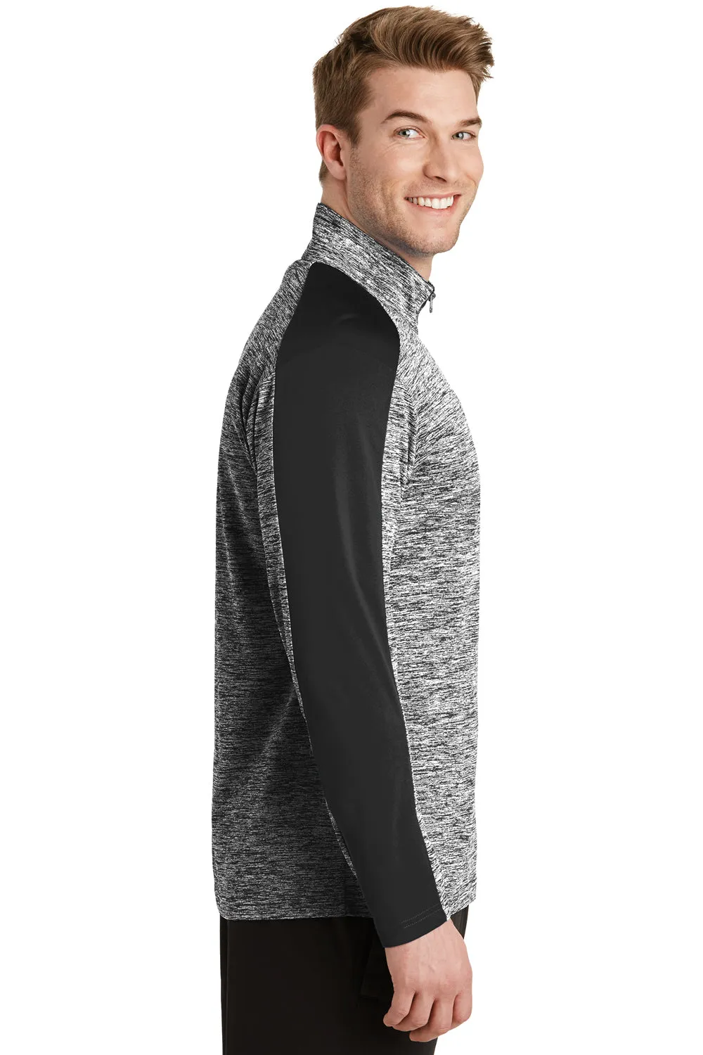 Sport-Tek Mens Electric Heather Moisture Wicking 1/4 Zip Sweatshirt - Black Electric/Black