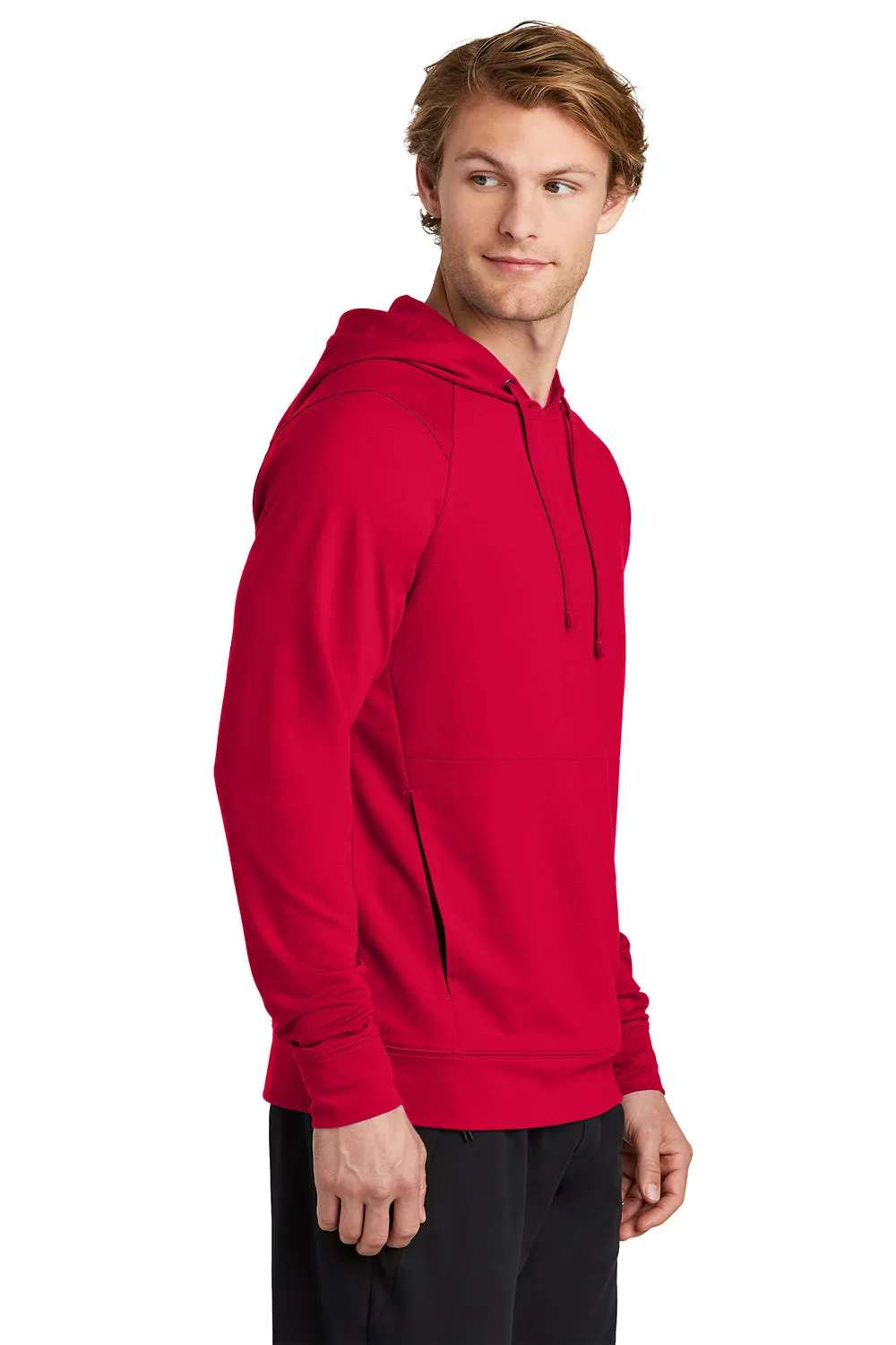 Sport-Tek Mens Flex Fleece Moisture Wicking Hooded Sweatshirt Hoodie w/ Pockets - Deep Red