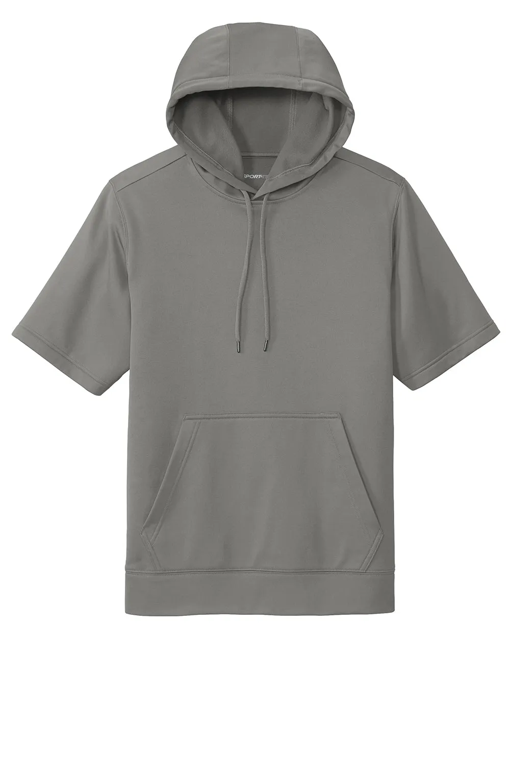 Sport-Tek Mens Moisture Wicking Fleece Short Sleeve Hooded Sweatshirt Hoodie w/ Pouch Pocket - Dark Smoke Grey