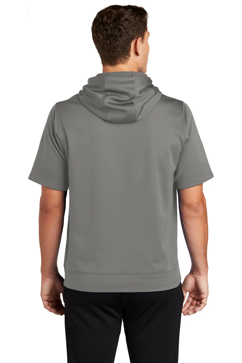 Sport-Tek Mens Moisture Wicking Fleece Short Sleeve Hooded Sweatshirt Hoodie w/ Pouch Pocket - Dark Smoke Grey