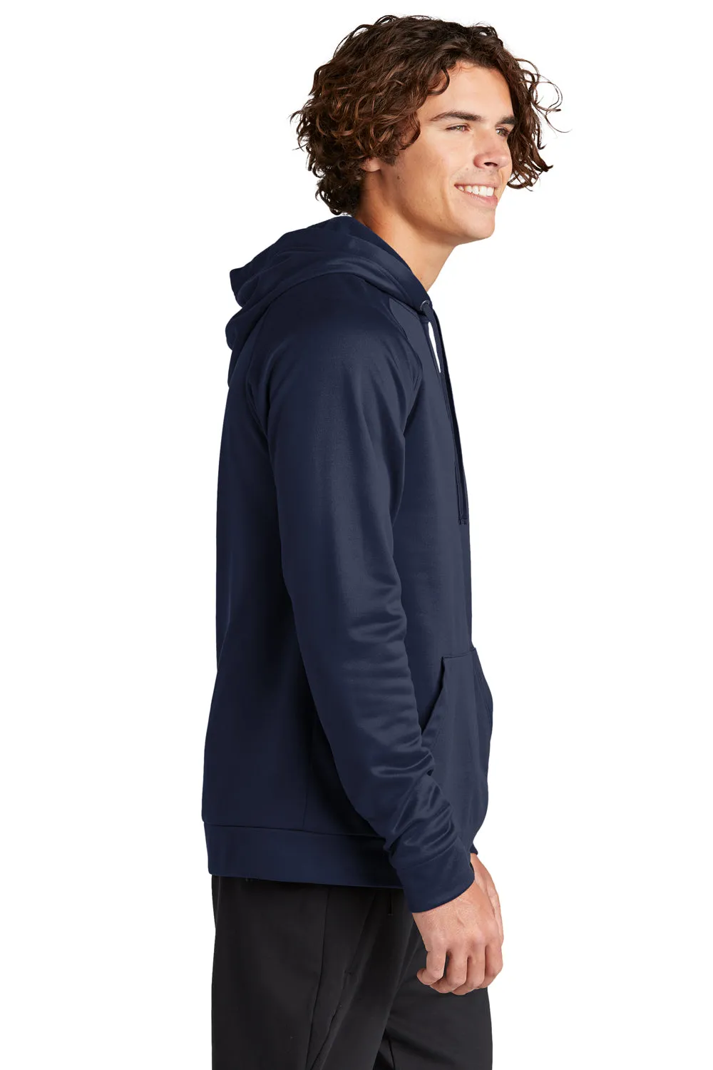 Sport-Tek Mens Re-Compete Fleece Anti Static Hooded Sweatshirt Hoodie w/ Pouch Pocket - True Navy Blue