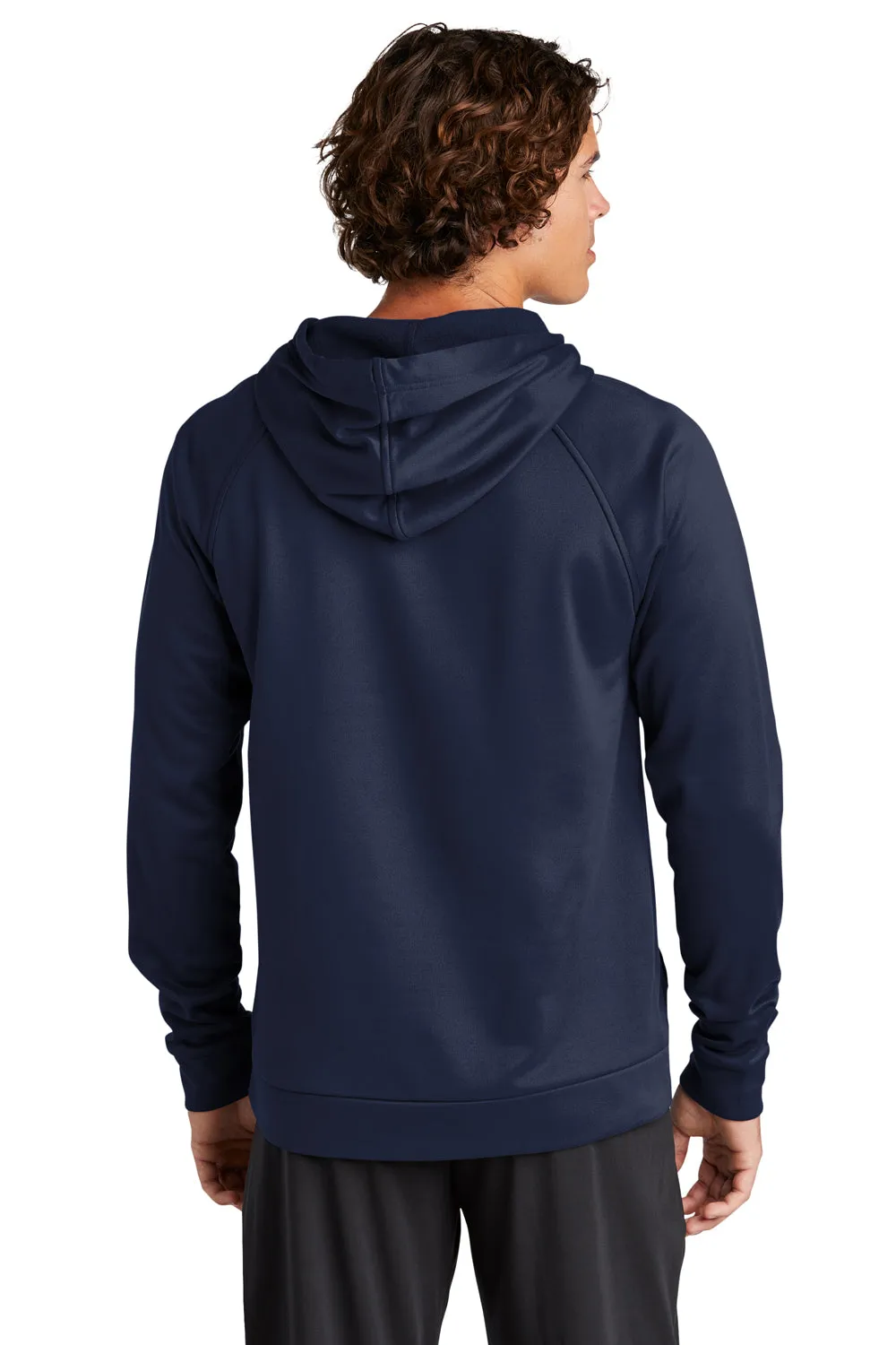 Sport-Tek Mens Re-Compete Fleece Anti Static Hooded Sweatshirt Hoodie w/ Pouch Pocket - True Navy Blue