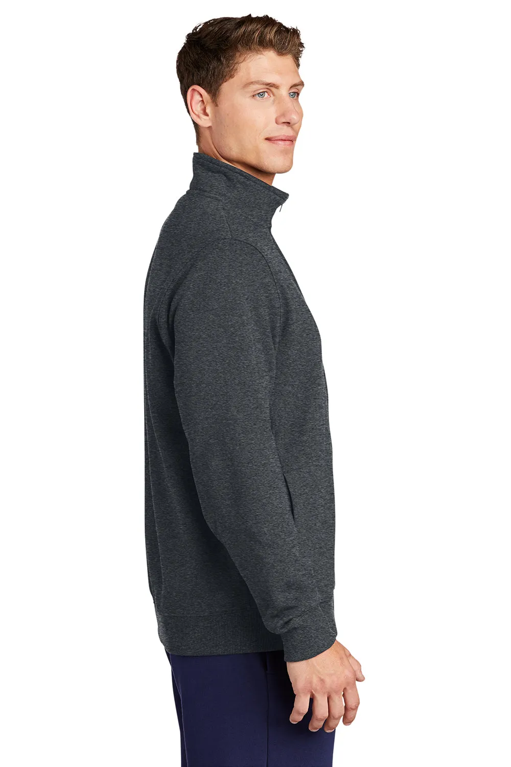 Sport-Tek Mens Shrink Resistant Fleece Full Zip Sweatshirt w/ Pockets - Heather Graphite Grey