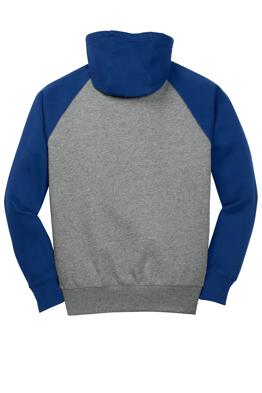 Sport-Tek Mens Shrink Resistant Fleece Hooded Sweatshirt Hoodie w/ Pouch Pocket - Heather Vintage Grey/True Royal Blue