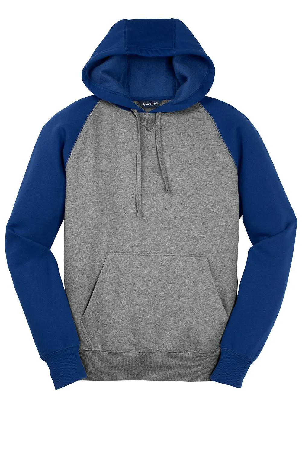 Sport-Tek Mens Shrink Resistant Fleece Hooded Sweatshirt Hoodie w/ Pouch Pocket - Heather Vintage Grey/True Royal Blue