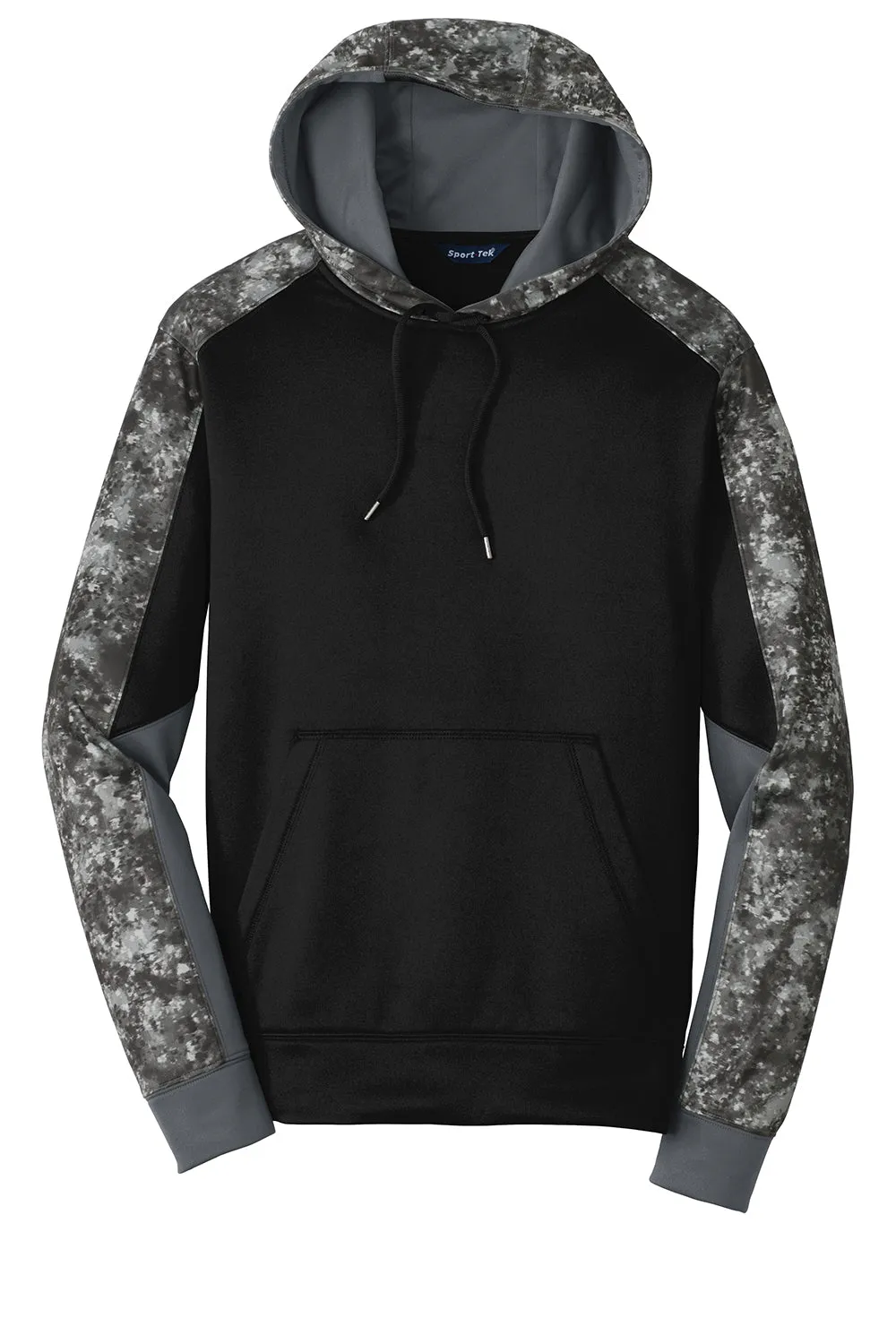 Sport-Tek Mens Sport-Wick Mineral Freeze Moisture Wicking Fleece Hooded Sweatshirt Hoodie w/ Pouch Pocket - Black