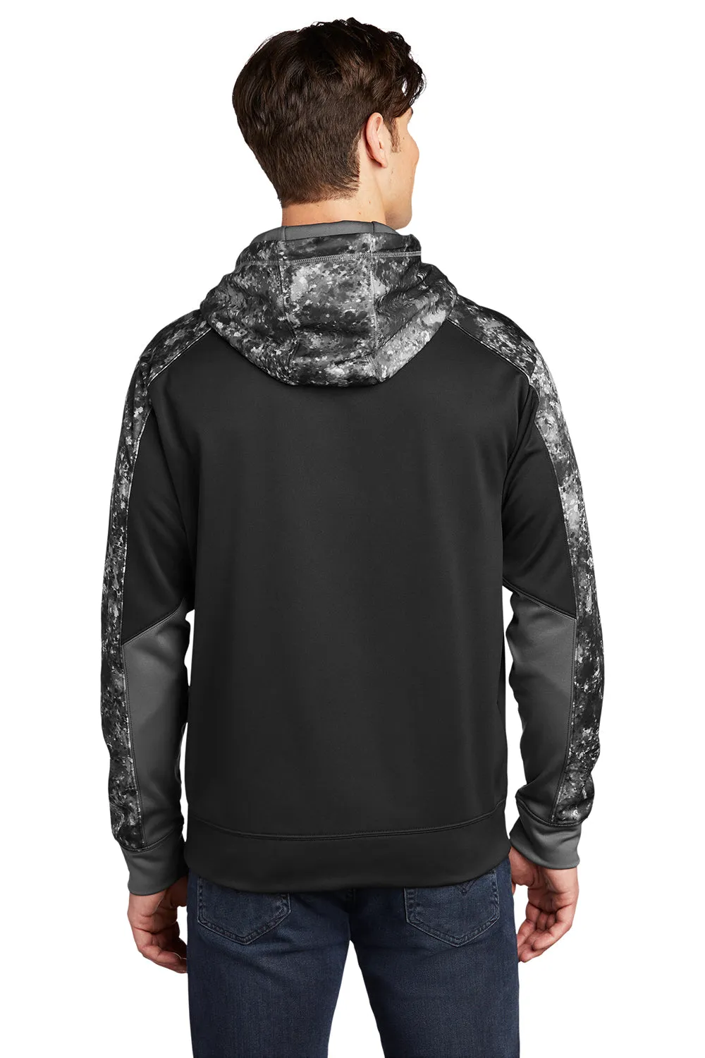 Sport-Tek Mens Sport-Wick Mineral Freeze Moisture Wicking Fleece Hooded Sweatshirt Hoodie w/ Pouch Pocket - Black
