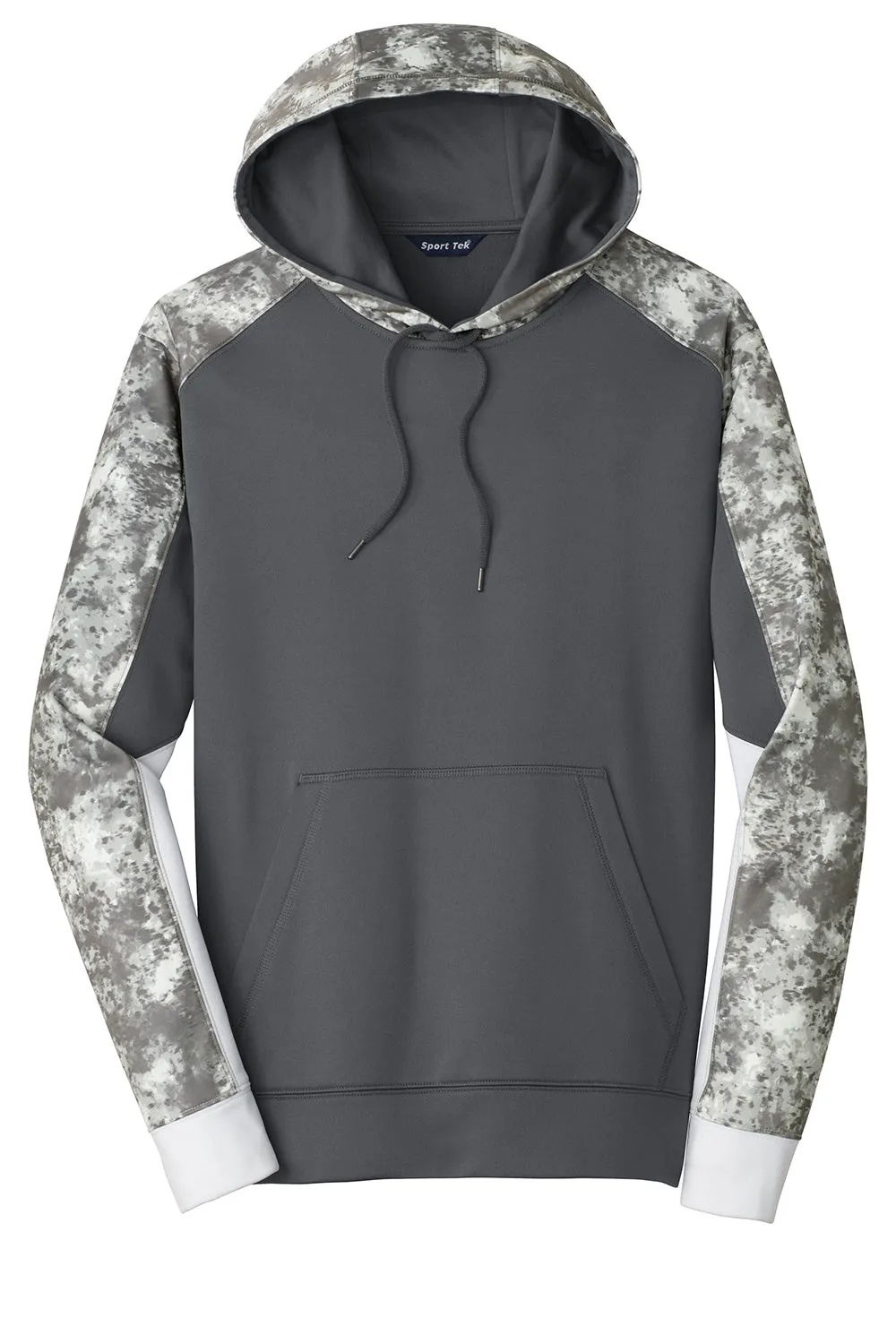 Sport-Tek Mens Sport-Wick Mineral Freeze Moisture Wicking Fleece Hooded Sweatshirt Hoodie w/ Pouch Pocket - Dark Smoke Grey