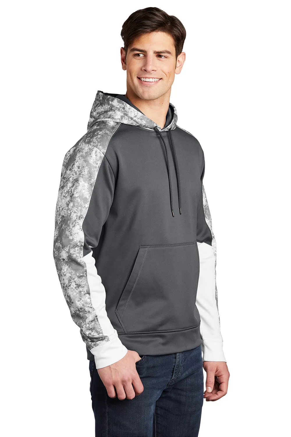 Sport-Tek Mens Sport-Wick Mineral Freeze Moisture Wicking Fleece Hooded Sweatshirt Hoodie w/ Pouch Pocket - Dark Smoke Grey