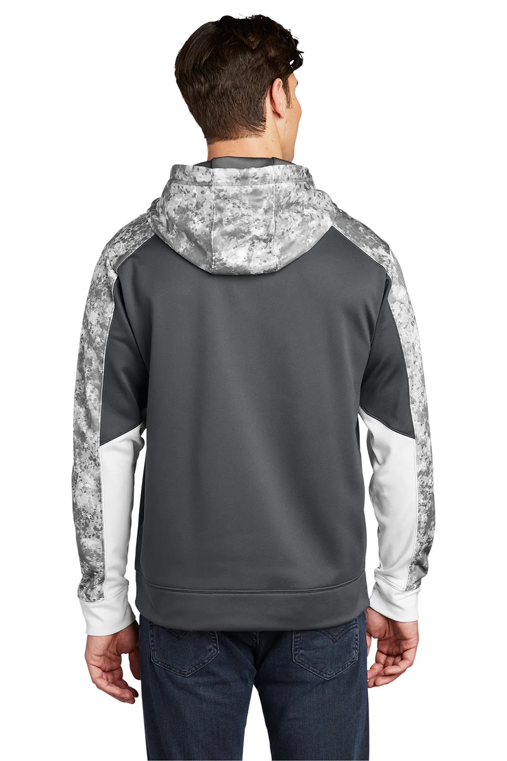Sport-Tek Mens Sport-Wick Mineral Freeze Moisture Wicking Fleece Hooded Sweatshirt Hoodie w/ Pouch Pocket - Dark Smoke Grey