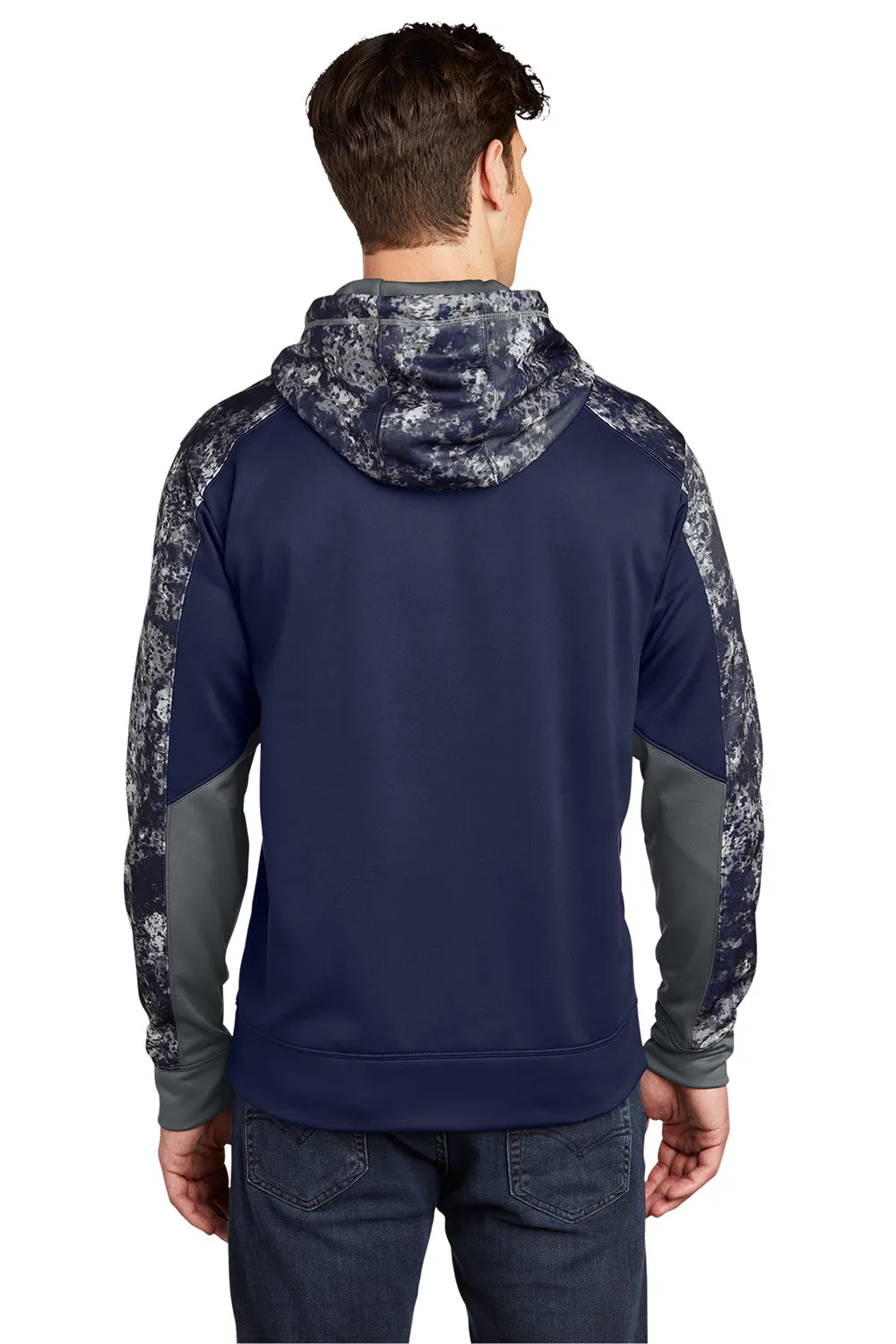 Sport-Tek Mens Sport-Wick Mineral Freeze Moisture Wicking Fleece Hooded Sweatshirt Hoodie w/ Pouch Pocket - True Navy Blue