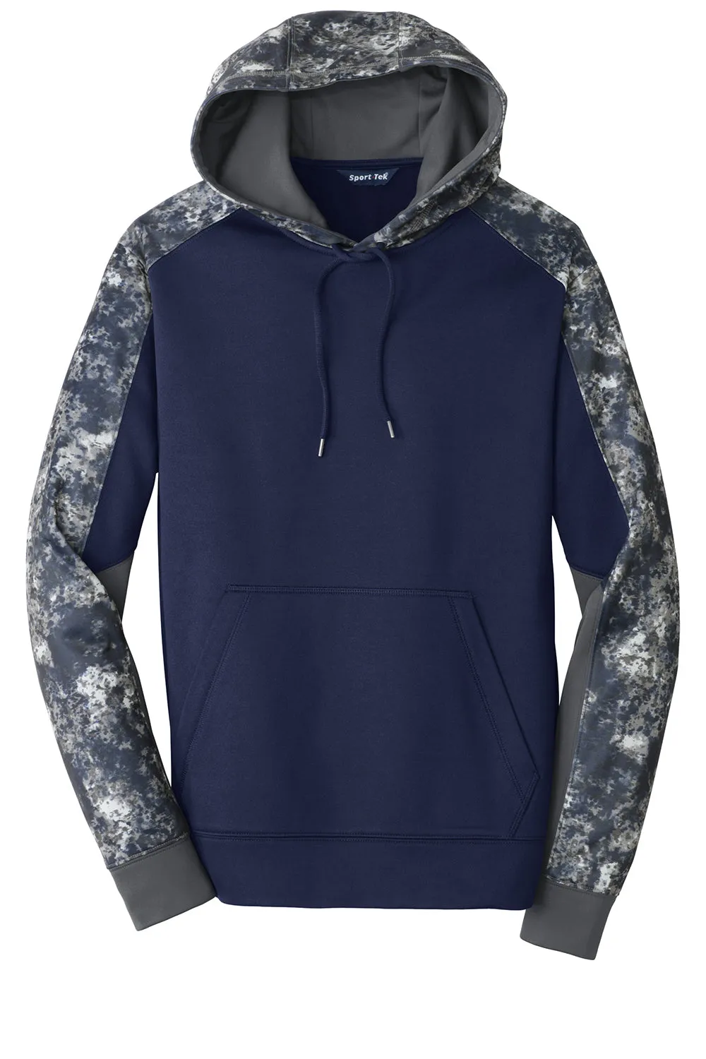 Sport-Tek Mens Sport-Wick Mineral Freeze Moisture Wicking Fleece Hooded Sweatshirt Hoodie w/ Pouch Pocket - True Navy Blue