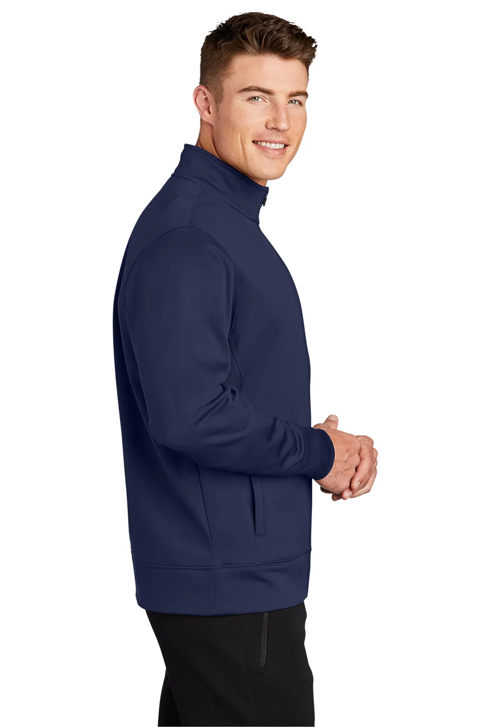 Sport-Tek Mens Sport-Wick Moisture Wicking Fleece Full Zip Sweatshirt w/ Pockets - Navy Blue