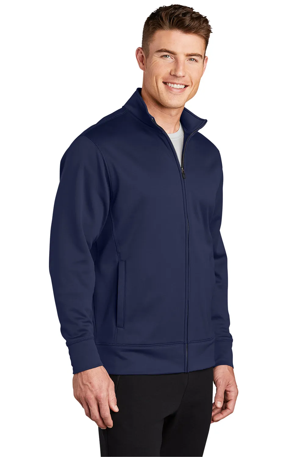 Sport-Tek Mens Sport-Wick Moisture Wicking Fleece Full Zip Sweatshirt w/ Pockets - Navy Blue