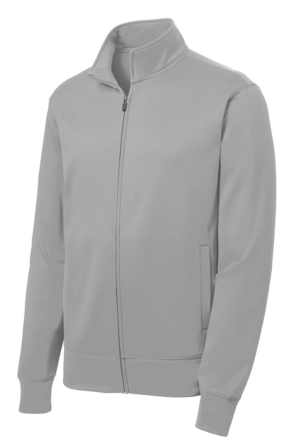 Sport-Tek Mens Sport-Wick Moisture Wicking Fleece Full Zip Sweatshirt w/ Pockets - Silver Grey