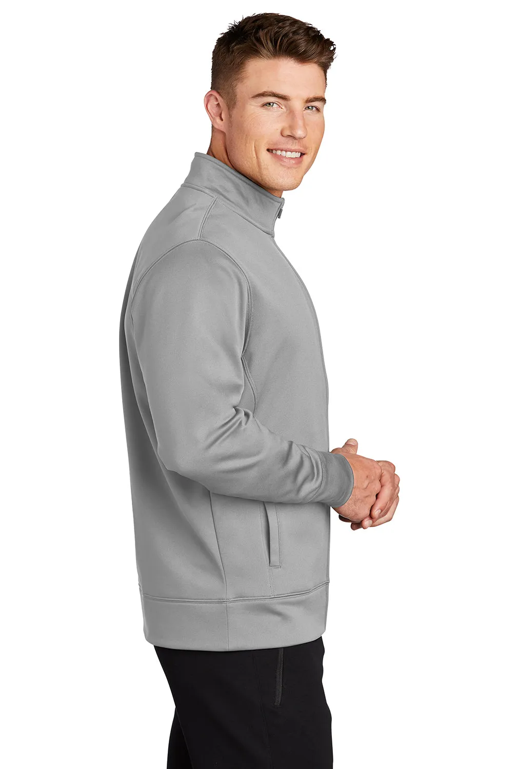 Sport-Tek Mens Sport-Wick Moisture Wicking Fleece Full Zip Sweatshirt w/ Pockets - Silver Grey