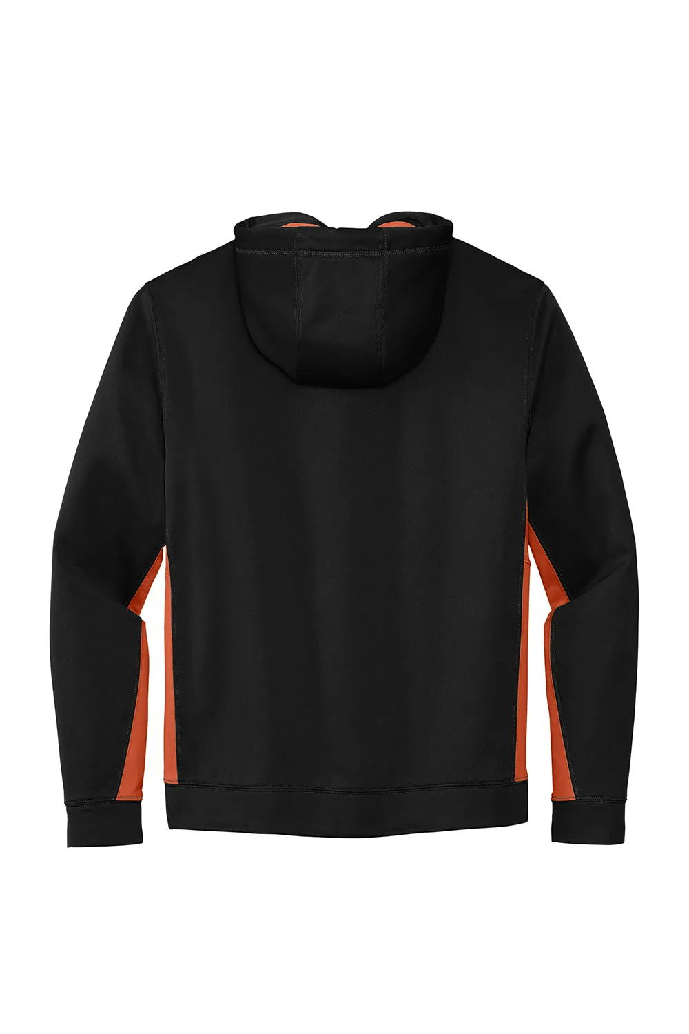 Sport-Tek Mens Sport-Wick Moisture Wicking Fleece Hooded Sweatshirt Hoodie w/ Pouch Pocket - Black/Deep Orange