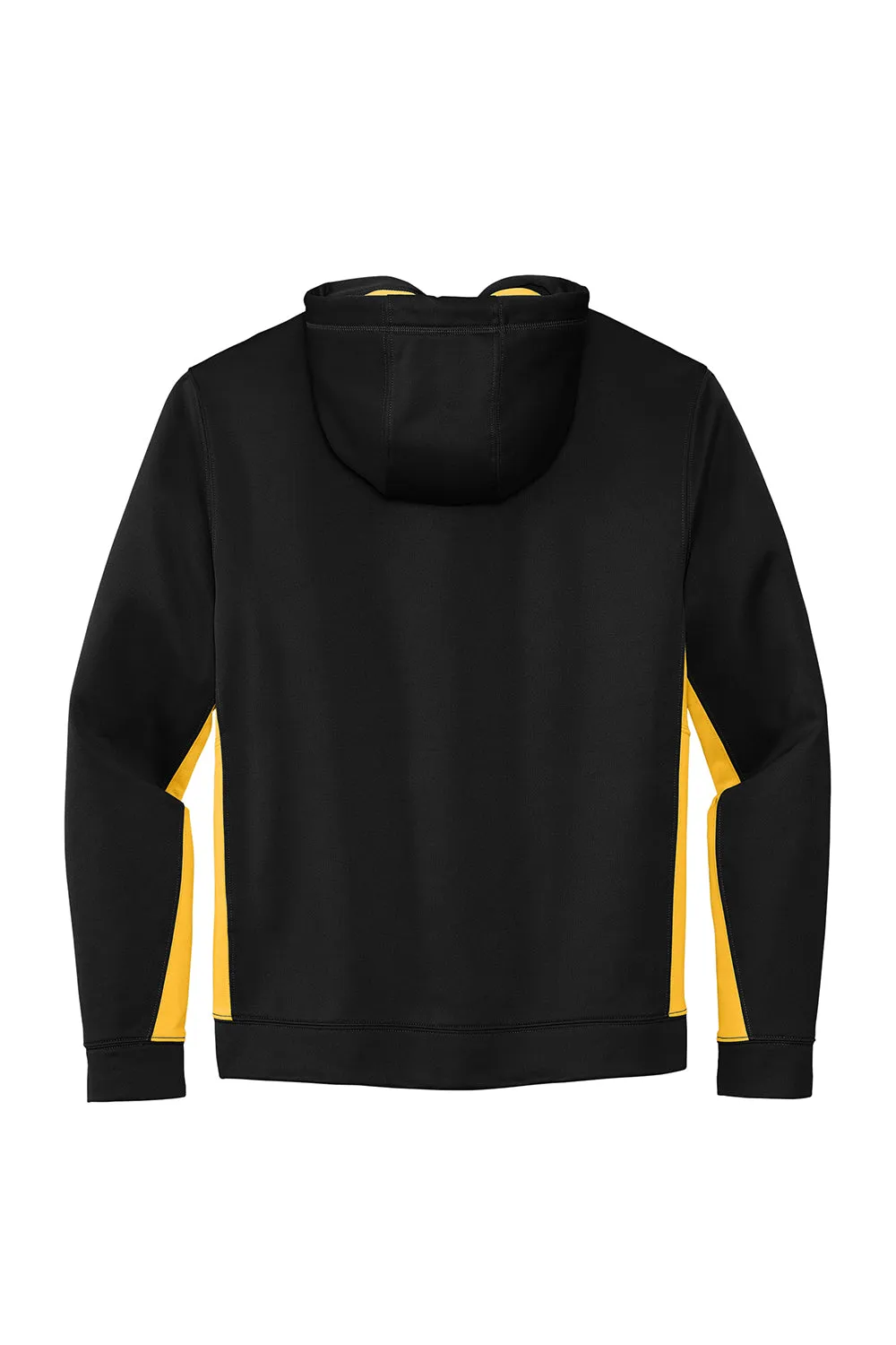 Sport-Tek Mens Sport-Wick Moisture Wicking Fleece Hooded Sweatshirt Hoodie w/ Pouch Pocket - Black/Gold