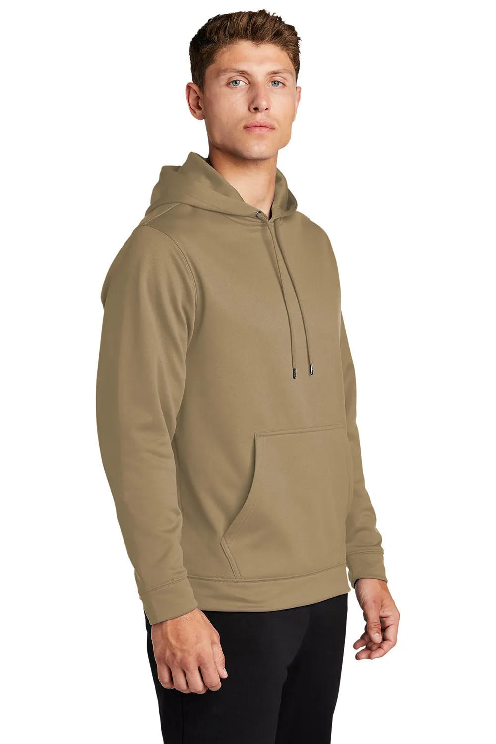 Sport-Tek Mens Sport-Wick Moisture Wicking Fleece Hooded Sweatshirt Hoodie w/ Pouch Pocket - Coyote Brown