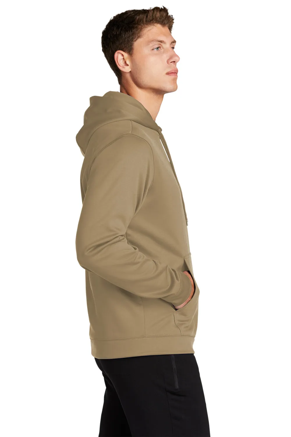 Sport-Tek Mens Sport-Wick Moisture Wicking Fleece Hooded Sweatshirt Hoodie w/ Pouch Pocket - Coyote Brown