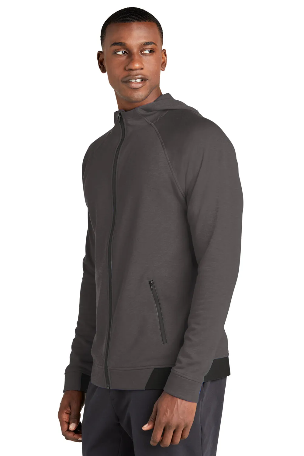 Sport-Tek Mens Strive PosiCharge Full Zip Hooded Sweatshirt Hoodie w/ Pockets - Graphite Grey