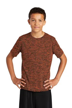 Sport-Tek Youth Electric Heather Moisture Wicking Short Sleeve Crewneck T-Shirt - Deep Orange Black Electric - Closeout