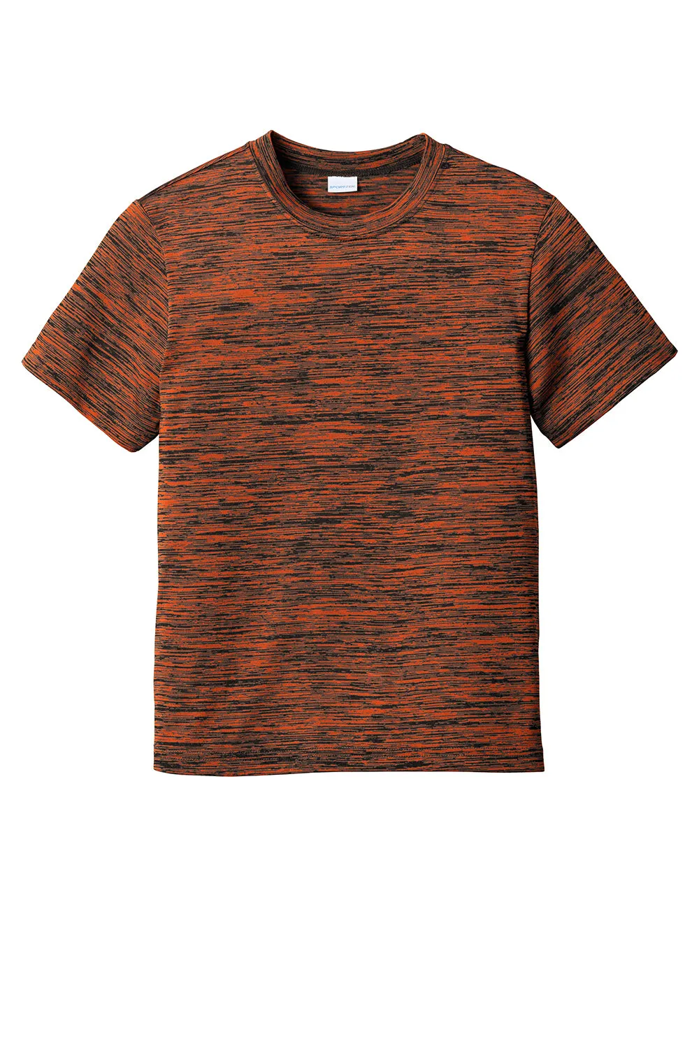 Sport-Tek Youth Electric Heather Moisture Wicking Short Sleeve Crewneck T-Shirt - Deep Orange Black Electric - Closeout