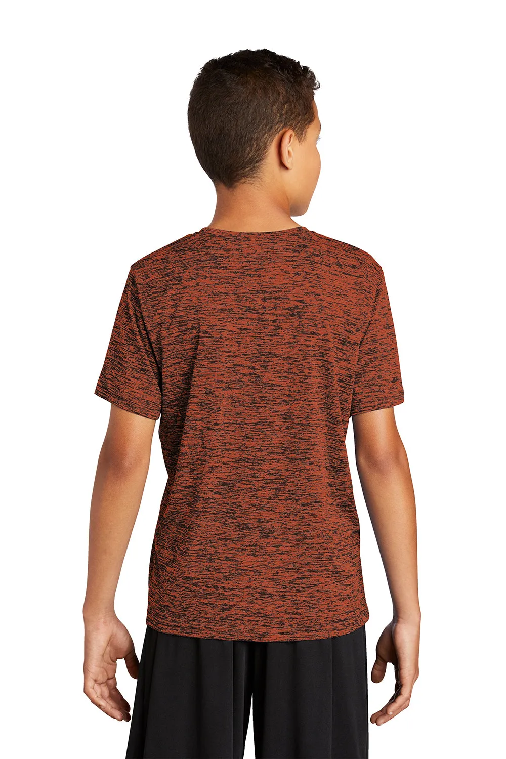 Sport-Tek Youth Electric Heather Moisture Wicking Short Sleeve Crewneck T-Shirt - Deep Orange Black Electric - Closeout