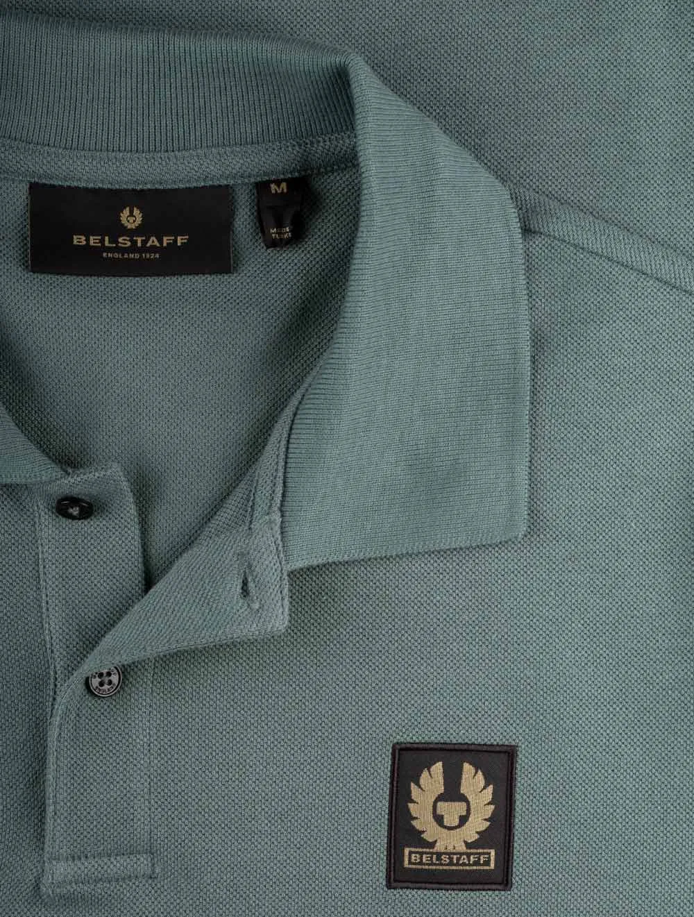 S/S Polo With Patch Faded Teal