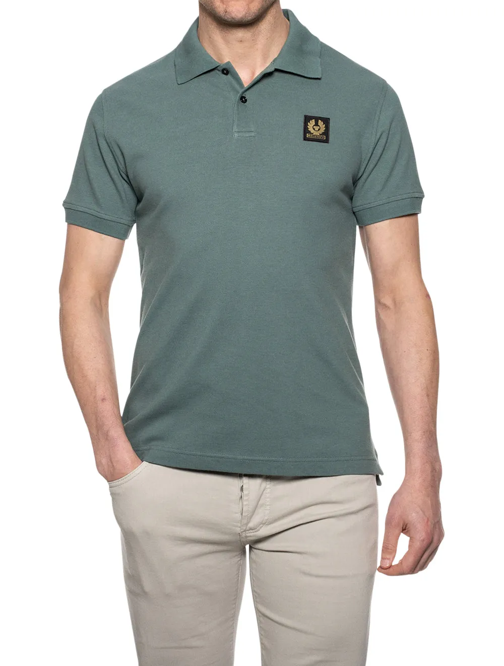 S/S Polo With Patch Faded Teal
