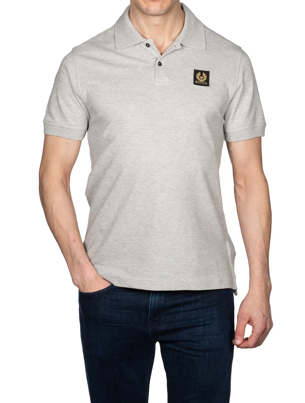 S/S Polo With Patch Grey Melange
