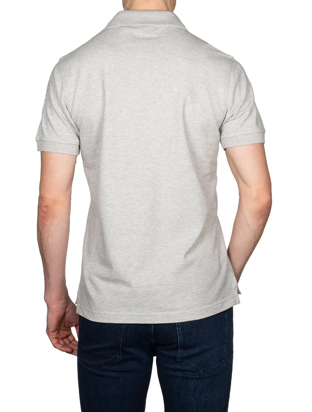 S/S Polo With Patch Grey Melange
